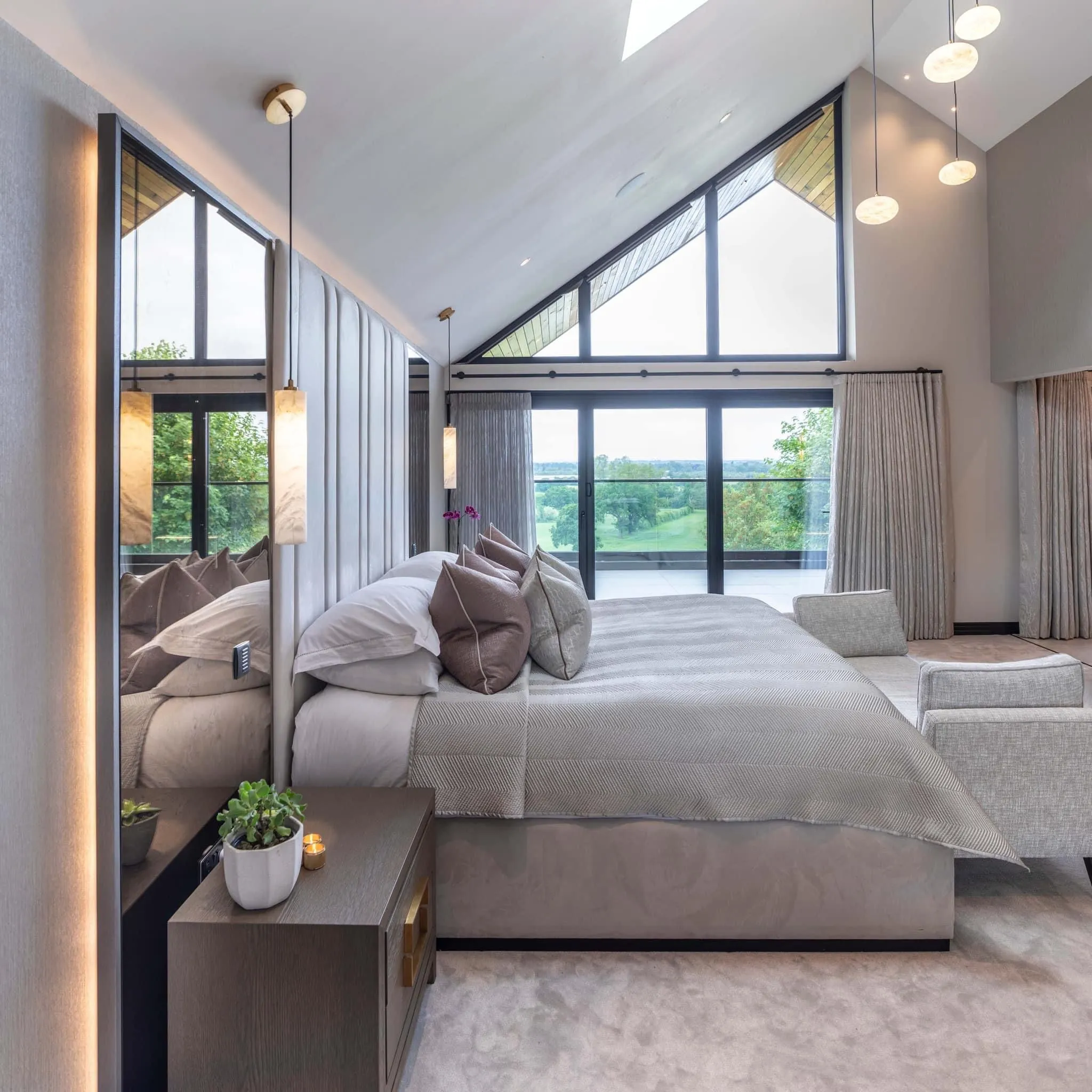 bedroom with grey furnishings